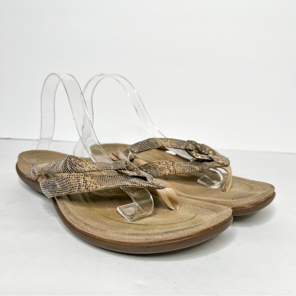 Abeo Brenda Strappy Sandal Snakeskin Tan Grey Size 7.5 Women’s Flip Flop - Picture 1 of 5